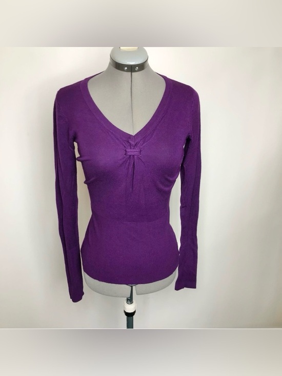 Ricki's Tops - Y2K Purple V-Neck Fitted Long Sleeve Top Ruched Tie Ricki’s
